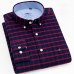 Men's Long Sleeve Plaid Striped Dress Shirts Single Front Chest Pocket Regular Fit Button-collar Cotton Oxford Social Shirt Male