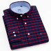 Men's Long Sleeve Plaid Striped Dress Shirts Single Front Chest Pocket Regular Fit Button-collar Cotton Oxford Social Shirt Male