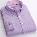 Mens Long Sleeve Solid Oxford Dress Shirt with Left Chest Pocket High-quality Male Casual Regular-fit Tops Button Down Shirts