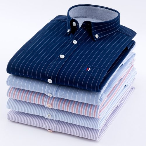 Men's Oxford 100% Cotton Fashion Stripe Casual Long Sleeve Shirts Retro Style High Quality Design Men's Dress Shirts Blouse