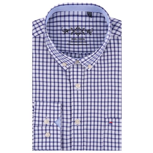 Men's Plaid Checked Oxford Button-down Shirt Chest Pocket Smart Casual Classic Contrast Standard-fit Long Sleeve Dress Shirts