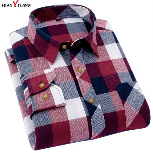 Men's Plaid Flannel Shirt Slim Fit Soft Spring Male Shirt Brand Men's Business Casual Long-sleeved Shirts  Plus Size 5XL 6XL