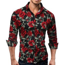 New Men's Long Sleeve Casual Shirt Fashion Rose Flower 3D Printed Floral Shirt Turn-down Collar Slim Fit Shirt For Mens Clothing