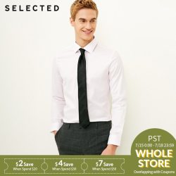 SELECTED Men's Slight Stretch Cotton-blend Pure Color Slim Fit Long-sleeved Shirt S|418105537