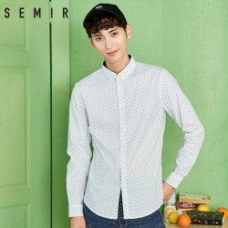 SEMIR Long Sleeve Shirt Men Lapel Polka Dot Slim Business Casual Shirts Korean Fashion Youth Print Soft Slim Male Clothing