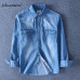 Spring Autumn Men Denim Thin Shirt Long Sleeve Soft 100% Cotton Two Pockets Slim Slight Elastic Jeans Cowboy 4XL