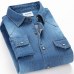 Spring Autumn Men Denim Thin Shirt Long Sleeve Soft 100% Cotton Two Pockets Slim Slight Elastic Jeans Cowboy 4XL