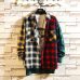 Spring personality Korean version of the trend of color matching plaid shirt men's casual hip hop loose long-sleeved shirt 5XL