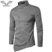 VISADA JAUNA 2018 New Men's Fashion Cotton Long Sleeved Shirt Solid Color Slim Fit Shirts Men Casual Irregular Man Dress N8931