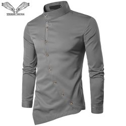 VISADA JAUNA 2018 New Men's Fashion Cotton Long Sleeved Shirt Solid Color Slim Fit Shirts Men Casual Irregular Man Dress N8931