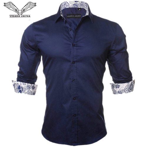 VISADA JAUNA Men's Shirt 2017 New Arrivals Fashion Casual Style Long Sleeve Solid 100% Cotton Slim Fit Dress Male Shirts N795