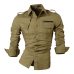 jeansian Men's Long Sleeve Dress Casual Shirts Slim Fit Fashion Stylish Designer Military 8371