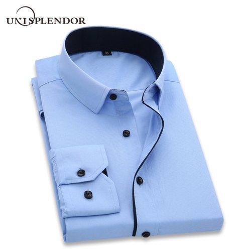 unisplendor Men Dress Shirts 2019 New Man Fashion Long Sleeve Slim Fit High Quality Solid Casual Business Man's Shirt 4XL YN630