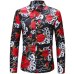 2018 Retro Floral Printed Man Casual Shirts Fashion Classic Men Dress Shirt Breathable Men's Long Sleeve Brand Clothing