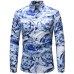 2018 Retro Floral Printed Man Casual Shirts Fashion Classic Men Dress Shirt Breathable Men's Long Sleeve Brand Clothing