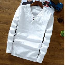 2019 Autumn men's long sleeve mandarin collar cotton linen shirts,Plus size M-6XL 7XL Spring linen blouse Black blue white shirt