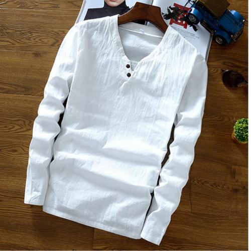 2019 Autumn men's long sleeve mandarin collar cotton linen shirts,Plus size M-6XL 7XL Spring linen blouse Black blue white shirt