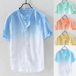 2019 Brand New Summer Men's Cool And Thin Breathable Collar Hanging Dyed Gradient Cotton Shirt M-3XL chemise homme  #50