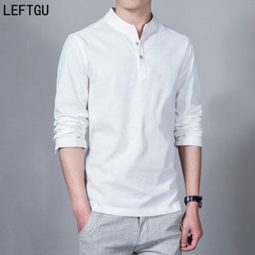 2019 Fashion Long sleeve Men's shirts male casual Linen shirt men Brand Plus size Asian size camisas DX366