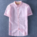 2019 Men Cotton Linen Shirt Short Sleeve Thin Top Slim Casual Shirts High Quality White Green Pink Blue