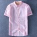 2019 Men Cotton Linen Shirt Short Sleeve Thin Top Slim Casual Shirts High Quality White Green Pink Blue