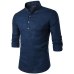 2019 Men casual Shirt Mandarin Collar Breathable Comfy Traditional Chinese Style Cotton Polyester long sleeve shirts EU size