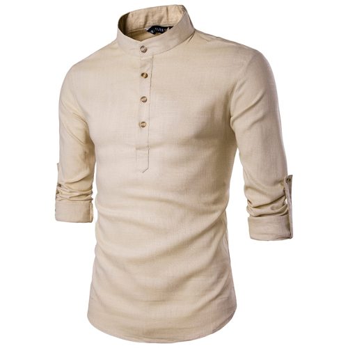 2019 Men casual Shirt Mandarin Collar Breathable Comfy Traditional Chinese Style Cotton Polyester long sleeve shirts EU size