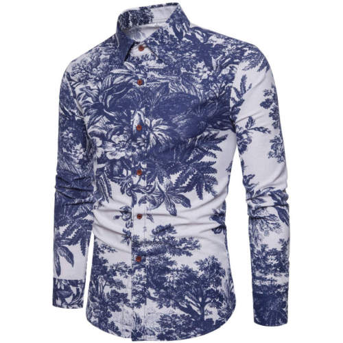 2019 New Fashion Casual Men Shirt Long Sleeve Europe Style Slim Fit Shirt Men High Quality Cotton Floral Shirts Mens Clothes 17