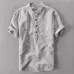 2019 New Summer Brand Shirt Men Short Sleeve Loose Thin Cotton Linen Shirt Male Fashion Solid Color Trend O-Neck Tees