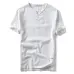 2019 New Summer Brand Shirt Men Short Sleeve Loose Thin Cotton Linen Shirt Male Fashion Solid Color Trend V-Neck Tees Hi-Q