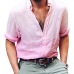 2019 Sexy Men Long Sleeves V Neck Blouse Summer Fashion Casual Cool Clothing Slim Fit Tees Tops Male Breathable Linen Shirts