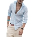 2019 Sexy Men Long Sleeves V Neck Blouse Summer Fashion Casual Cool Clothing Slim Fit Tees Tops Male Breathable Linen Shirts