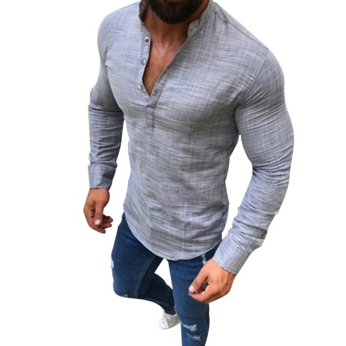 2019 Sexy Men Long Sleeves V Neck Blouse Summer Fashion Casual Cool Clothing Slim Fit Tees Tops Male Breathable Linen Shirts