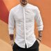 Casual Mandarin Collar Shirt Men Cotton Linen Designer Brand Slim Fit Man Shirts Long Sleeve White Shirts Man summer S2105