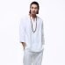 Chinese style linen shirt Plus size 4XL/5XL men casual Breathable white soft three quarter shirt Camisa masculina TX55