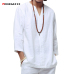 Chinese style linen shirt Plus size 4XL/5XL men casual Breathable white soft three quarter shirt Camisa masculina TX55