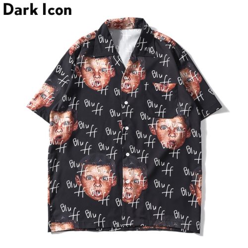 Dark Icon Bluff Boy Full Printing Hip Hop Shirt Street Summer Short Sleeved Men's Shirts Streetwear Clothing