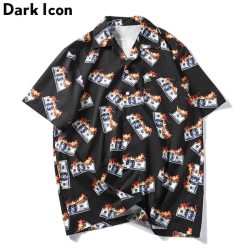 Dark Icon Flame USDollar Shirts Men 2019 Summer Turn-down Collar Men's Shirts Streetwear Hip Hop Shirts