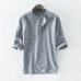 Dropping Brand Quality Male Shirts Casual Half Sleeve Cotton Linen Shirt Men Fashion Solid Henry Collar Shirt Men US Size S-5XL