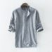 Dropping Brand Quality Male Shirts Casual Half Sleeve Cotton Linen Shirt Men Fashion Solid Henry Collar Shirt Men US Size S-5XL