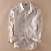 Elegant Mens Long Sleeve White Linen Shirt Slim Fit Turn-down Collar Soft Loose Thin Clothes Classic Hemp Shirts Beach Clothing