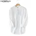 INCERUN Casual Men Shirt 3/4 Sleeve Stand Linen Baggy Male Tops Blouse Solid Collar Cotton Leisure Vintage Shirts Men Plus Size