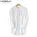 INCERUN Casual Men Shirt 3/4 Sleeve Stand Linen Baggy Male Tops Blouse Solid Collar Cotton Leisure Vintage Shirts Men Plus Size