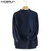 INCERUN Casual Men Shirt 3/4 Sleeve Stand Linen Baggy Male Tops Blouse Solid Collar Cotton Leisure Vintage Shirts Men Plus Size