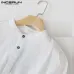 INCERUN Casual Men Shirt 3/4 Sleeve Stand Linen Baggy Male Tops Blouse Solid Collar Cotton Leisure Vintage Shirts Men Plus Size
