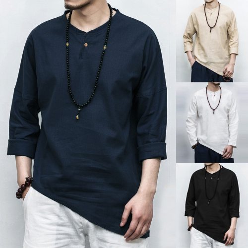 INCERUN New 2019 Plus Size Men's Shirts Long Sleeve Solid Irregular Chinese Style Shirt Men Cotton Linen Vintage Casual Chemise