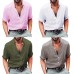 LNCDIS Summer NEW Fashion Daily Mens Long Sleeve Henley Shirt Cotton Linen Beach Loose Fit Stand Tops Blouse  Freeship N4