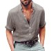 LNCDIS Summer NEW Fashion Daily Mens Long Sleeve Henley Shirt Cotton Linen Beach Loose Fit Stand Tops Blouse  Freeship N4