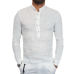 Linen Blend Cotton Shirts Men Mandarin Collar Slim Fit Plain Basic Casual Shirts