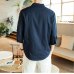 Linen Cotton Men Shirt Master Clothing Plus 5XL Three Quater Sleeve Flax Shirt Solid Pocket Slim Retro Shirts Male Size M-5XL